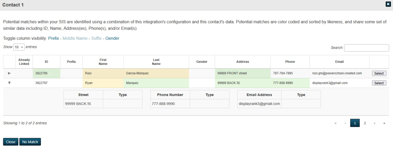 Enhanced Contact Match Window Results
