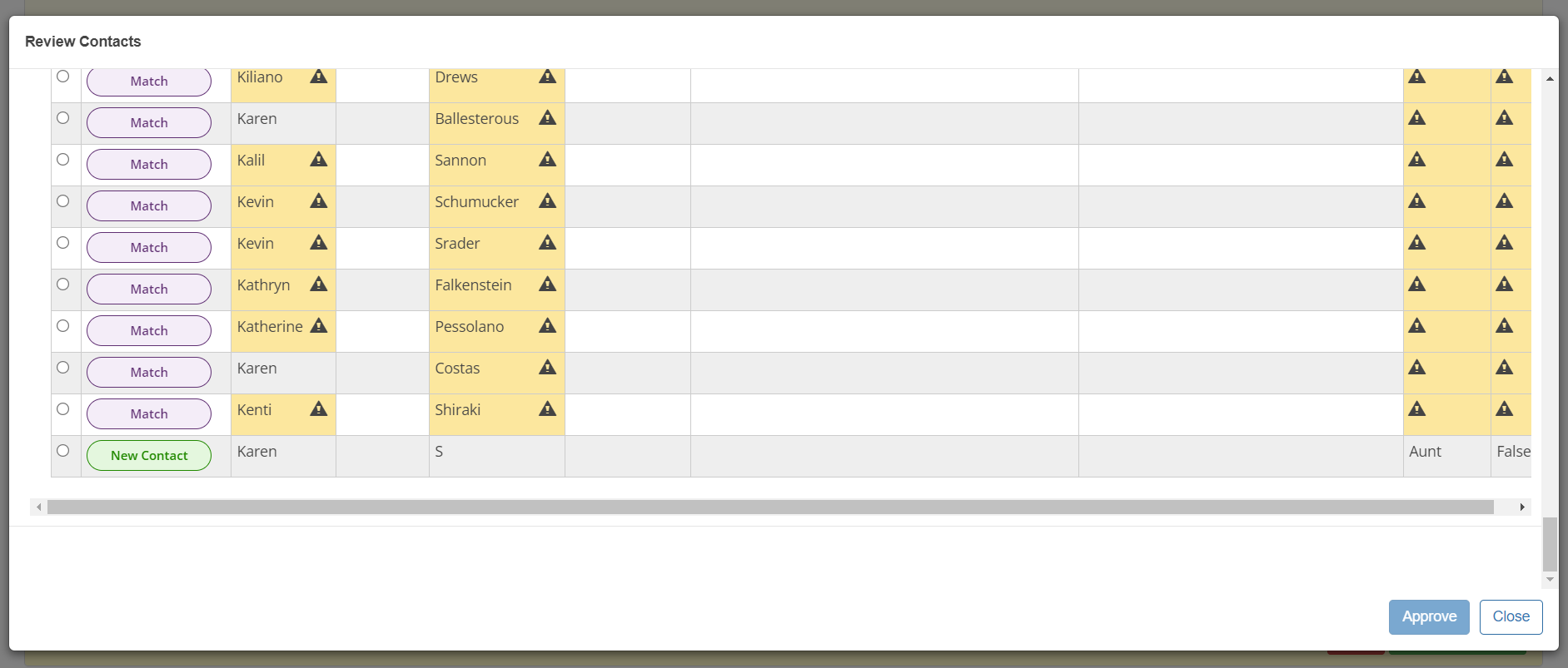 Review Contact Modal with New Contact Option