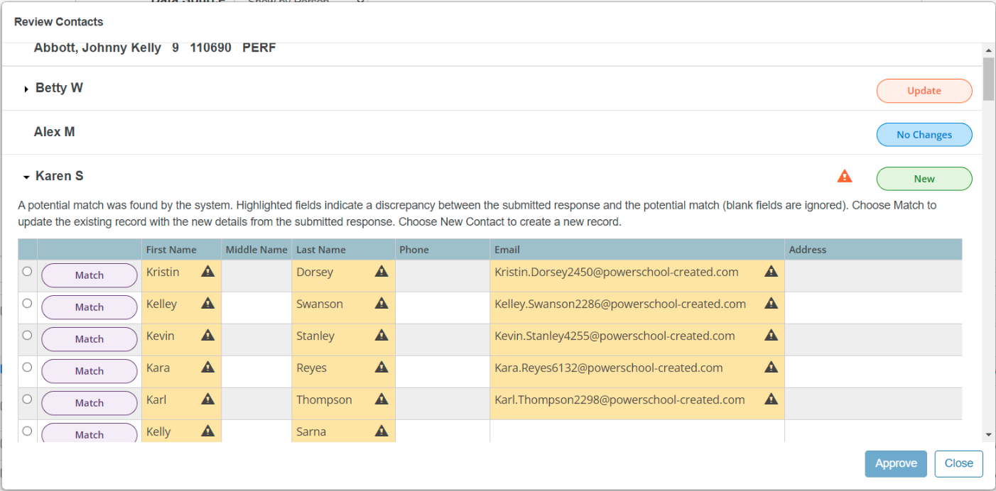 Review Contacts Modal - Response Reports