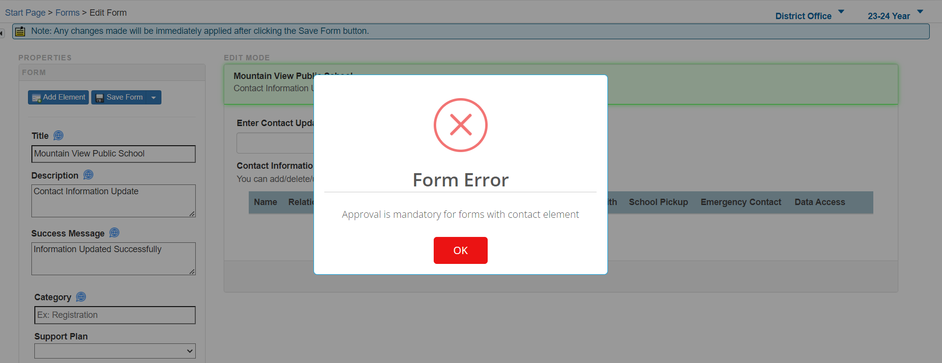 Mandatory Approval Error Modal