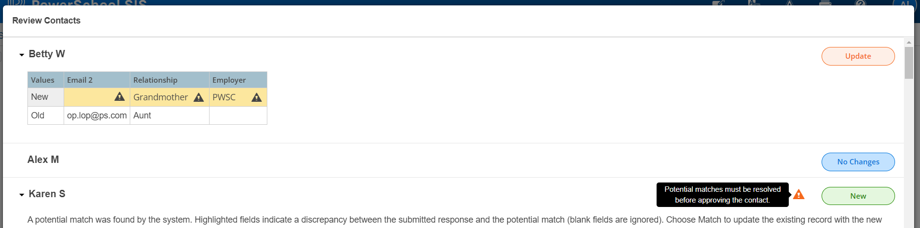 Unresolved Matches Warning