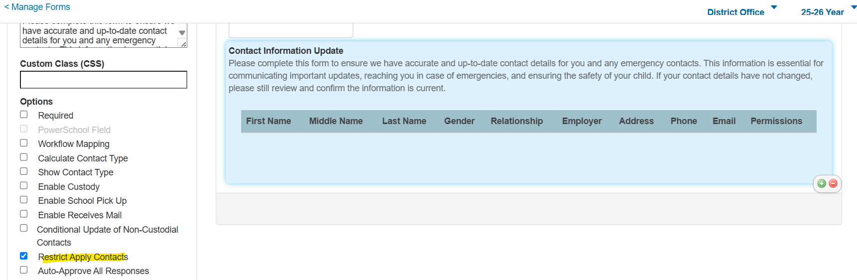 Restrict Apply Contacts