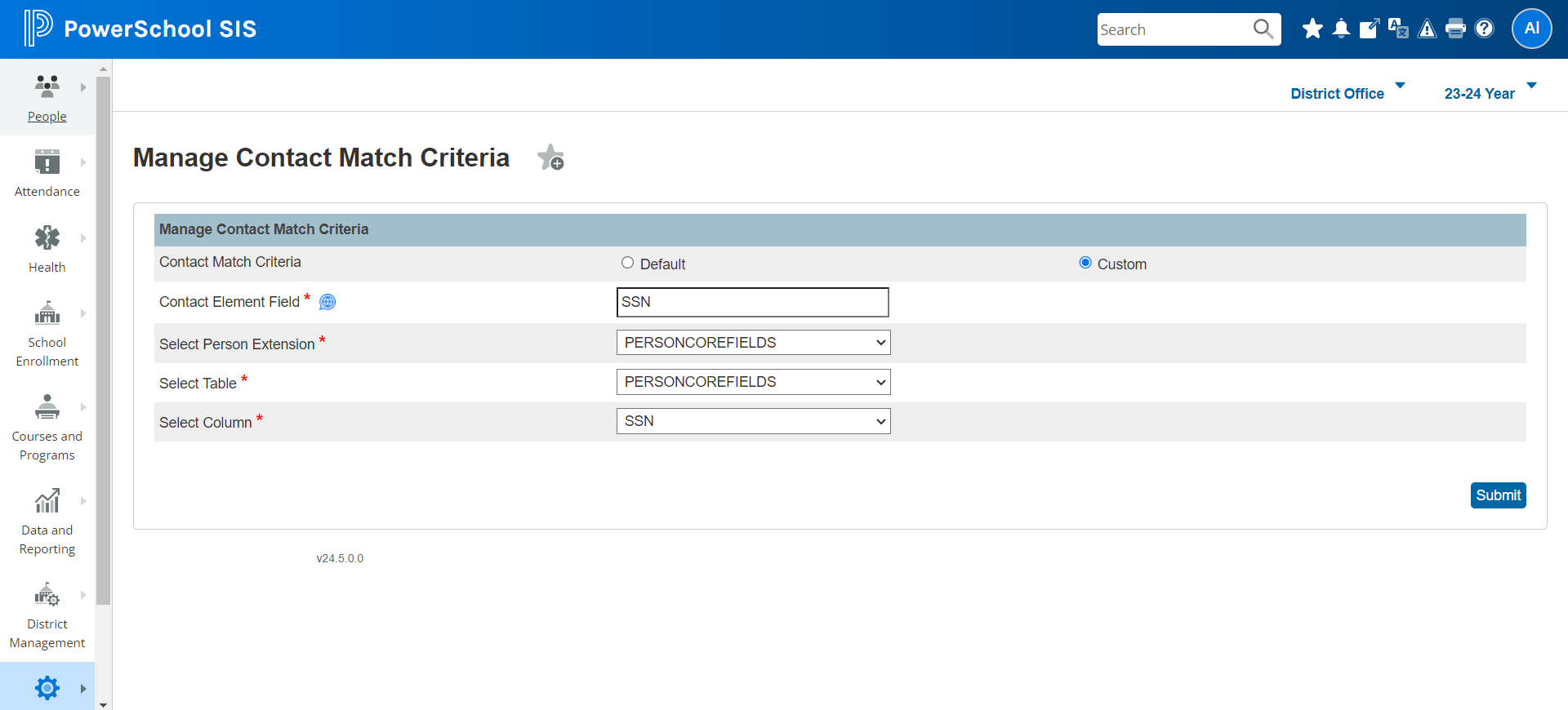 Contact Match Custom Configuration