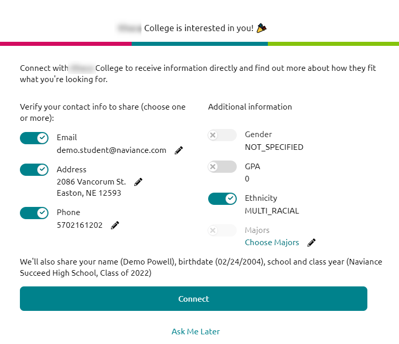 Connection request in Naviance Student