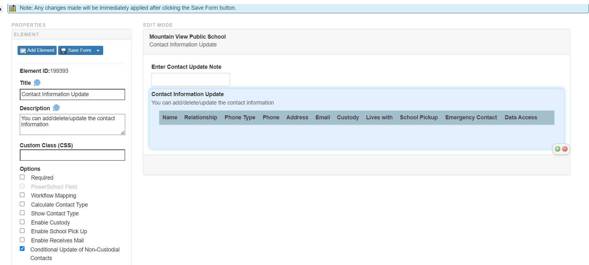 Form Builder Configuration for Conditional Update of Non-Custodial Contacts