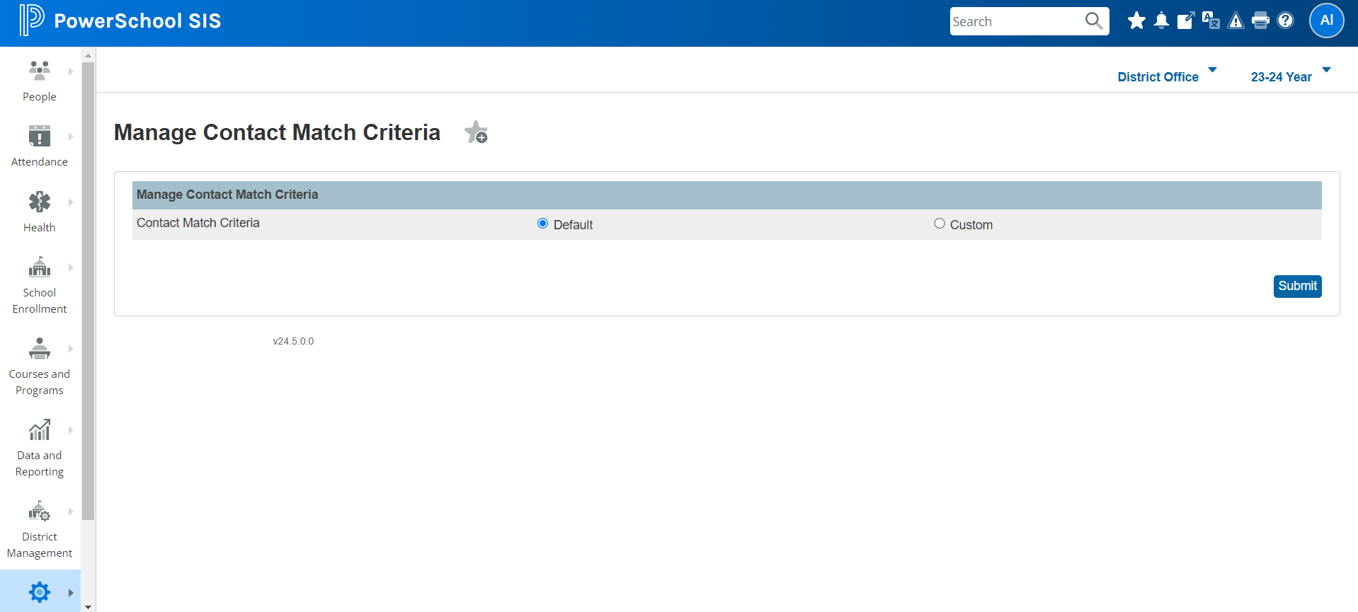 Contact Match Default Configuration
