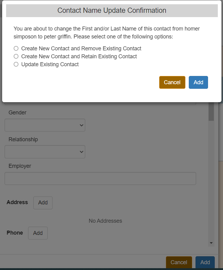 Contact Name Update Confirmation