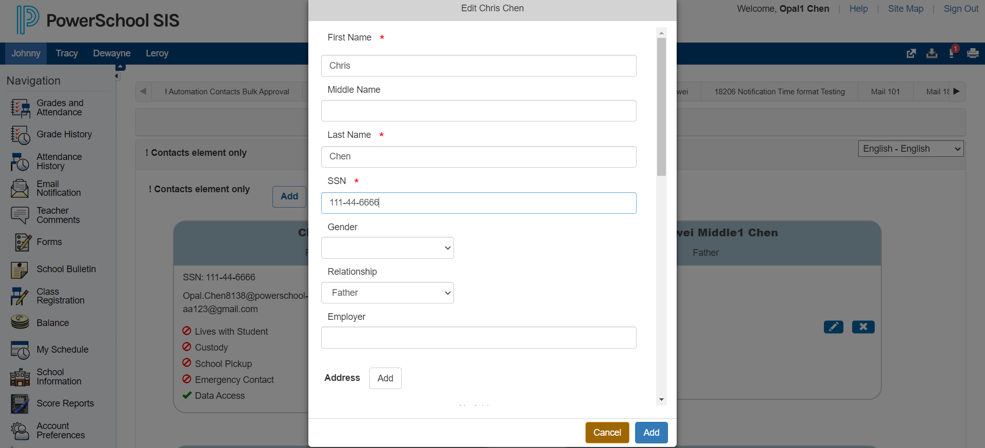 Edit Contact Window