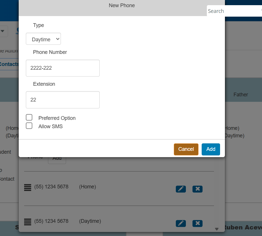 Add and edit phone number extension